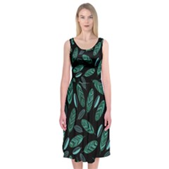 Leaves Pattern Abstract Blade Midi Sleeveless Dress