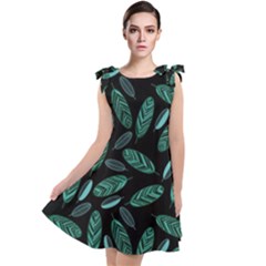 Leaves Pattern Abstract Blade Tie Up Tunic Dress