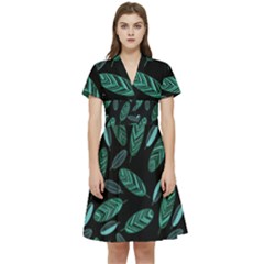 Leaves Pattern Abstract Blade Short Sleeve Waist Detail Dress by Salmanaz77