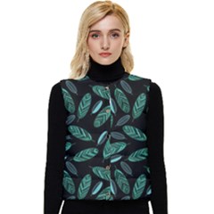 Leaves Pattern Abstract Blade Women s Button Up Puffer Vest