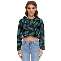 Leaves Pattern Abstract Blade Women s Lightweight Cropped Hoodie by Salmanaz77