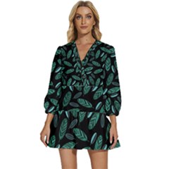 Leaves Pattern Abstract Blade V-neck Placket Mini Dress by Salmanaz77