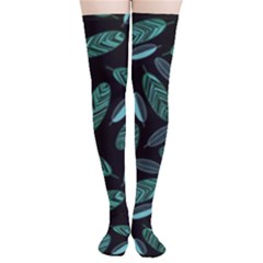 Leaves Pattern Abstract Blade Thigh High Stockings