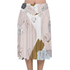 Flower Branch Corolla Wreath Velvet Flared Midi Skirt