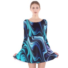 Nature Water Wave Architecture Long Sleeve Velvet Skater Dress