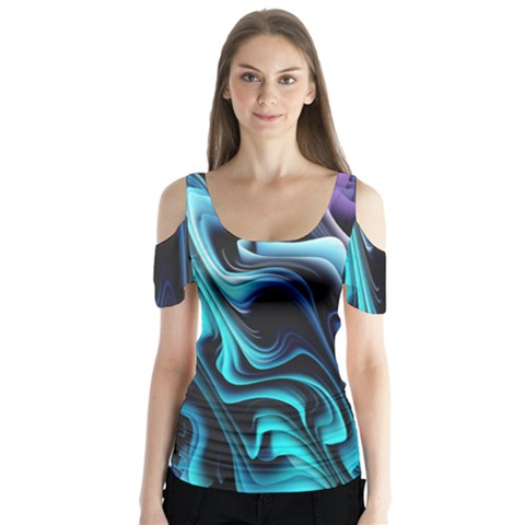 Nature Water Wave Architecture Butterfly Sleeve Cutout T-shirt  by Salmanaz77