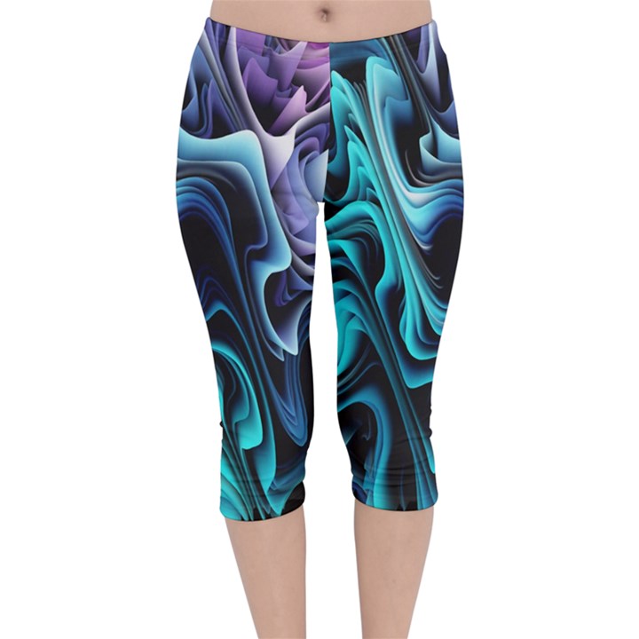 Nature Water Wave Architecture Velvet Capri Leggings 