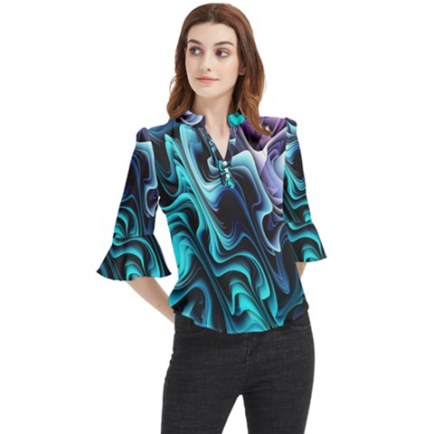 Nature Water Wave Architecture Loose Horn Sleeve Chiffon Blouse by Salmanaz77