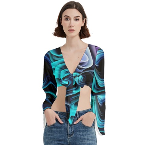 Nature Water Wave Architecture Trumpet Sleeve Cropped Top by Salmanaz77