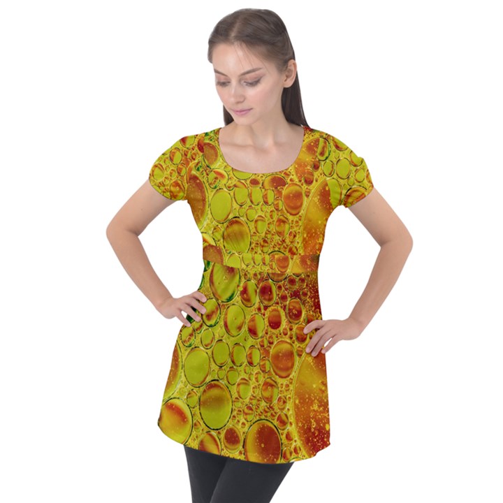 Oil Drop Water Oil Abstract Oily Puff Sleeve Tunic Top