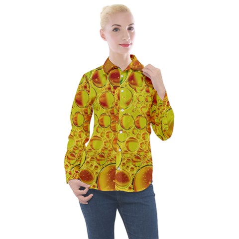 Oil Drop Water Oil Abstract Oily Women s Long Sleeve Pocket Shirt by Salmanaz77