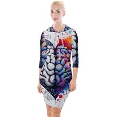 Brain Heart Math Quarter Sleeve Hood Bodycon Dress