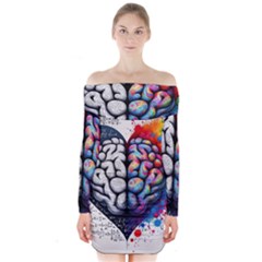 Brain Heart Math Long Sleeve Off Shoulder Dress