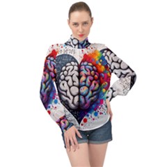 Brain Heart Math High Neck Long Sleeve Chiffon Top