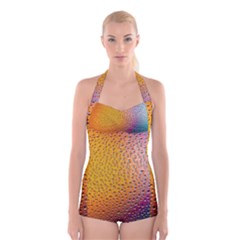 Rain Water Raindrops Droplets Boyleg Halter Swimsuit 