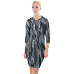 Intricate Camo Print Design Bk Quarter Sleeve Hood Bodycon Dress