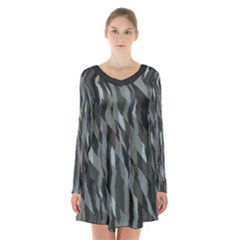 Intricate Camo Print Design Bk Long Sleeve Velvet V-neck Dress by dflcprintsclothing