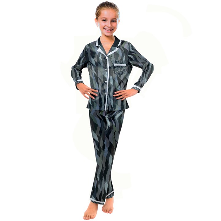 Intricate Camo Print Design Bk Kids  Satin Long Sleeve Pajamas Set