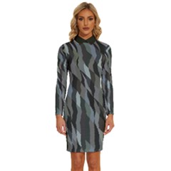 Intricate Camo Print Design Bk Long Sleeve Shirt Collar Bodycon Dress by dflcprintsclothing