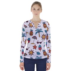 Summer Pineapple Fruit Tropical V-neck Long Sleeve Top by Grandong