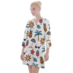 Summer Pineapple Fruit Tropical Open Neck Shift Dress by Grandong