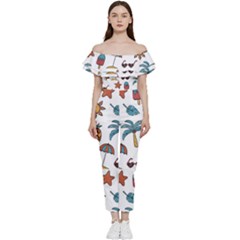 Summer Pineapple Fruit Tropical Bardot Ruffle Jumpsuit by Grandong