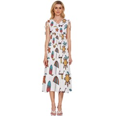 Summer Pineapple Fruit Tropical V-neck Drawstring Shoulder Sleeveless Maxi Dress by Grandong