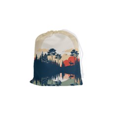 Summer Lake Forest Sunset Deer Water Drawstring Pouch (small) by Grandong