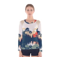 Summer Lake Forest Sunset Deer Water Women s Long Sleeve T-shirt