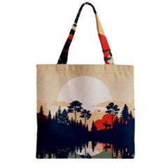 Summer Lake Forest Sunset Deer Water Zipper Grocery Tote Bag by Grandong