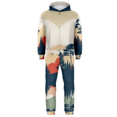 Summer Lake Forest Sunset Deer Water Hooded Jumpsuit (men)