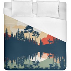 Summer Lake Forest Sunset Deer Water Duvet Cover (king Size) by Grandong