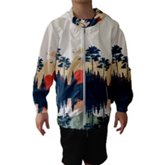 Summer Lake Forest Sunset Deer Water Kids  Hooded Windbreaker