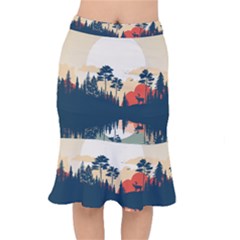 Summer Lake Forest Sunset Deer Water Short Mermaid Skirt by Grandong