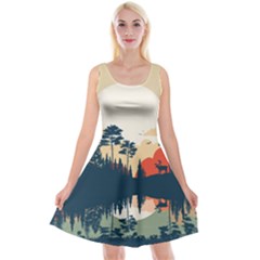 Summer Lake Forest Sunset Deer Water Reversible Velvet Sleeveless Dress