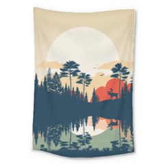 Summer Lake Forest Sunset Deer Water Large Tapestry