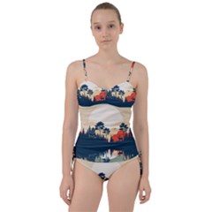 Summer Lake Forest Sunset Deer Water Sweetheart Tankini Set by Grandong