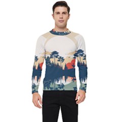 Summer Lake Forest Sunset Deer Water Men s Long Sleeve Rash Guard by Grandong