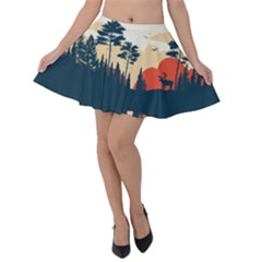 Summer Lake Forest Sunset Deer Water Velvet Skater Skirt