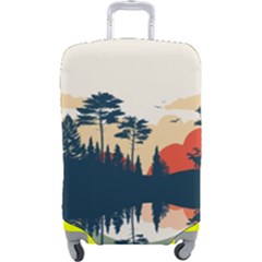 Summer Lake Forest Sunset Deer Water Luggage Cover (large) by Grandong