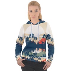 Summer Lake Forest Sunset Deer Water Women s Overhead Hoodie