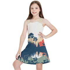 Summer Lake Forest Sunset Deer Water Kids  Lightweight Sleeveless Dress by Grandong