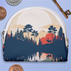 Summer Lake Forest Sunset Deer Water Horseshoe Style Canvas Pouch by Grandong