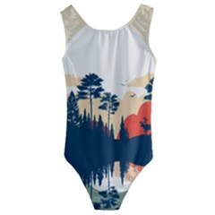 Summer Lake Forest Sunset Deer Water Kids  Cut-out Back One Piece Swimsuit by Grandong