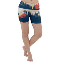 Summer Lake Forest Sunset Deer Water Lightweight Velour Yoga Shorts by Grandong