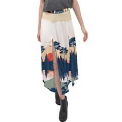 Summer Lake Forest Sunset Deer Water Velour Split Maxi Skirt by Grandong