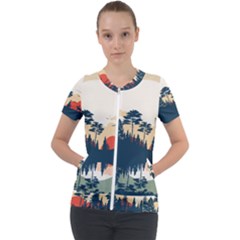 Summer Lake Forest Sunset Deer Water Short Sleeve Zip Up Jacket by Grandong