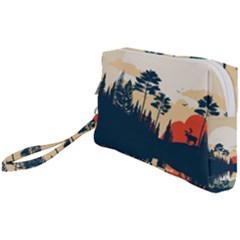 Summer Lake Forest Sunset Deer Water Wristlet Pouch Bag (small) by Grandong