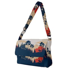 Summer Lake Forest Sunset Deer Water Full Print Messenger Bag (l) by Grandong