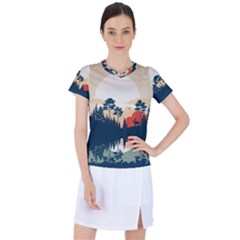 Summer Lake Forest Sunset Deer Water Women s Sports Top by Grandong